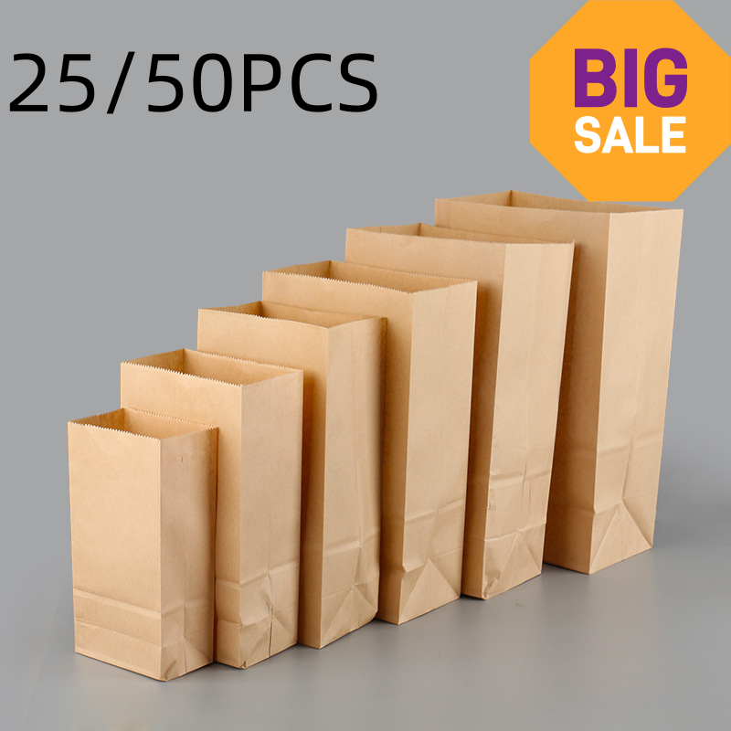 Food Storage Roll Bags - 25/50 قطعة أكياس ورقية بنية اللون
