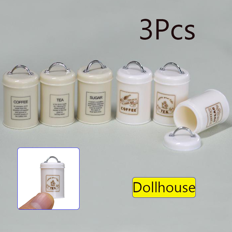 Food Storage Plastic - 3 قطعة دمية مصغرة الغذاء/الشاي/علب القهوة