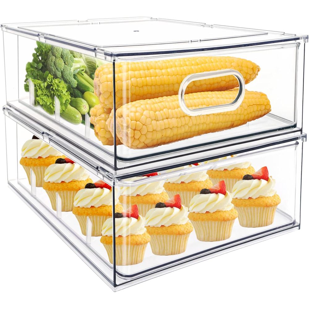 Food Storage Without Pantry - صناديق تنظيم قابلة للسحب والتكديس للثلاجة