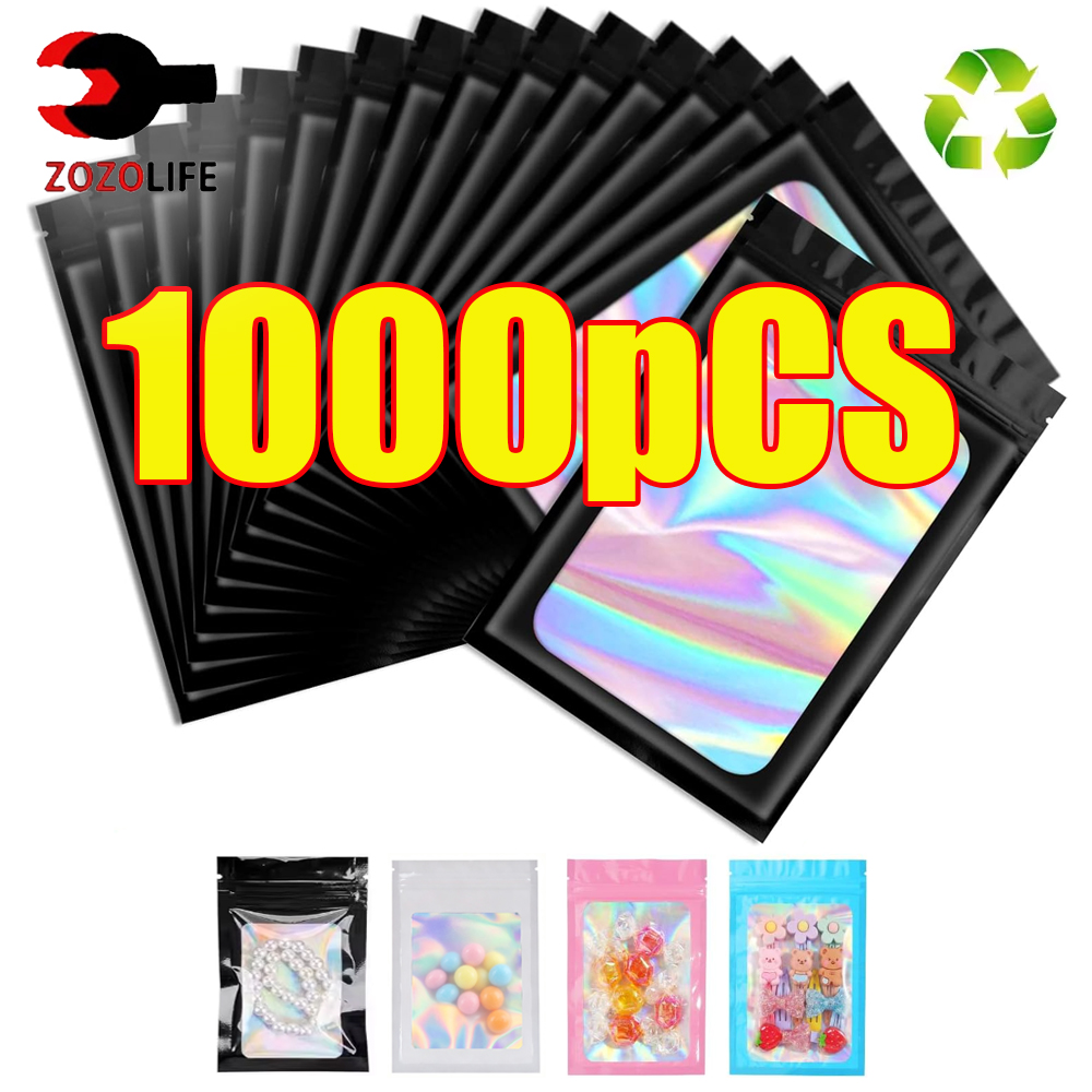 Food Storage Roll Bags - 10-1000 قطعة أكياس هولوغرافية بلاستيكية سوداء