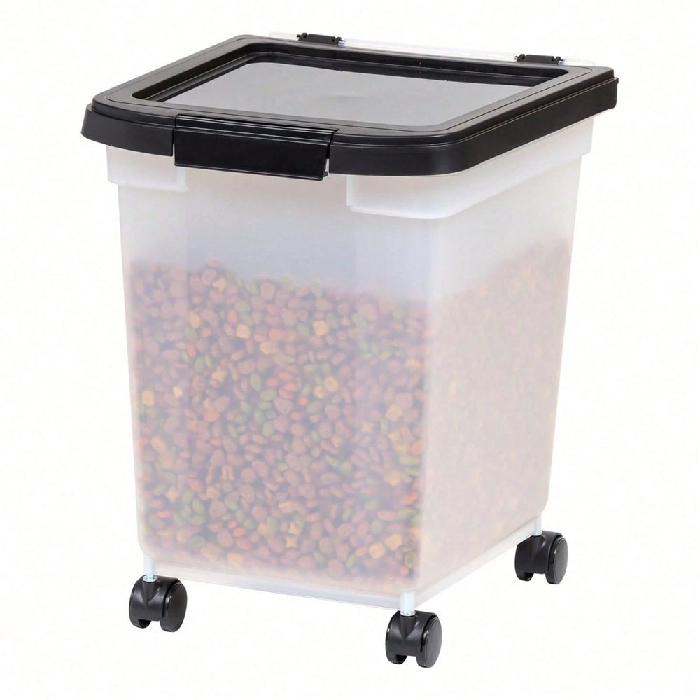 Food Storage Pet - دلو تخزين بلاستيكي شفاف مزود بعجلات