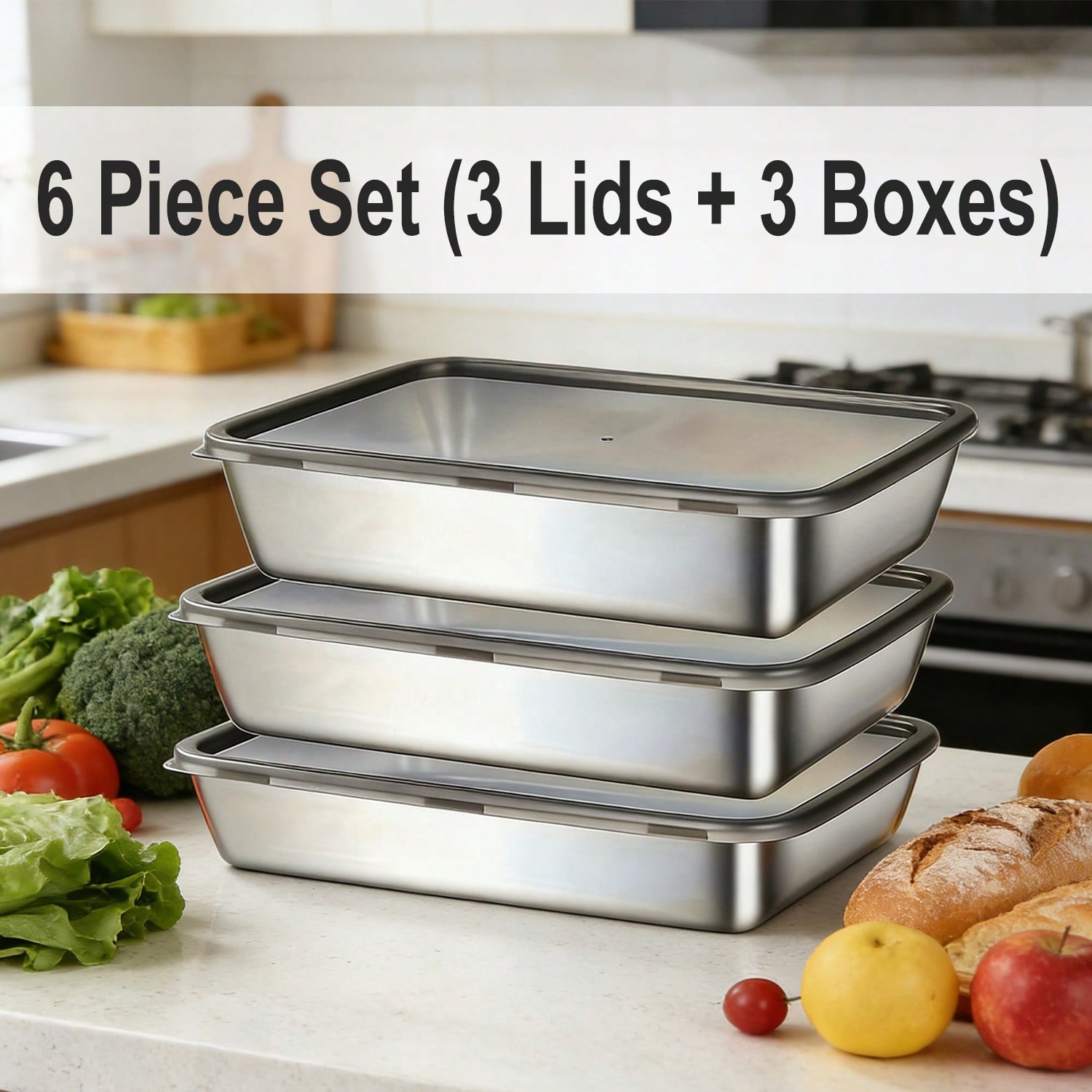 6 قطع (3 صناديق + 3 أغطية) من  - مراجعة Food Storage Kitchen Container Set وسعره