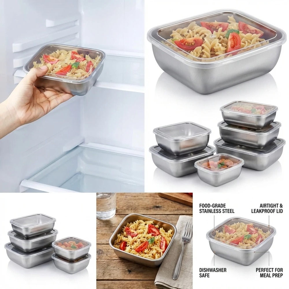 6 قطع من حاويات تخزين الطعام ا - مراجعة Stainless Lunch Box وسعره