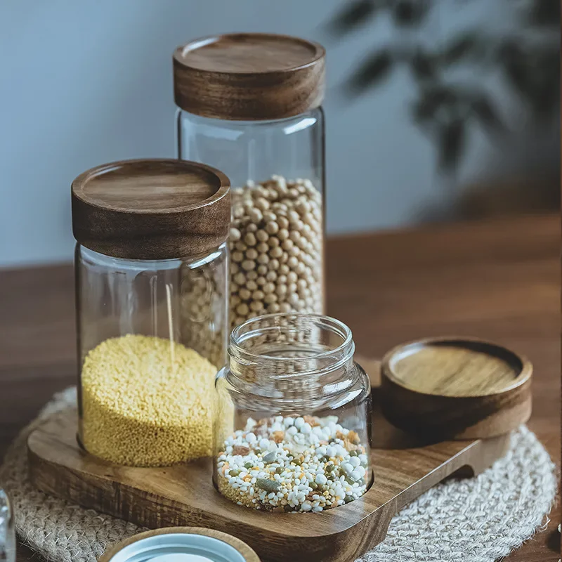 وعاء زجاجي بغطاء خشبي ، علبة م - مراجعة Food Storage Kitchen Container Set وسعره