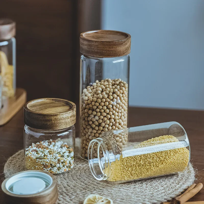 وعاء زجاجي بغطاء خشبي ، علبة م - مراجعة Food Storage Kitchen Container Set وسعره
